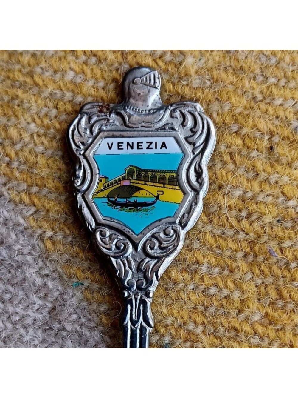 Vintage Venezia Souvenir Spoon Knight Handle Enamel Detail - 5"